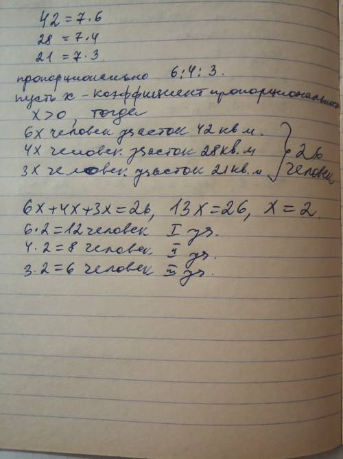 Доя озеленения школьного участка нужно разбить три клумбы площадью 42м2,28м2,21м2.из 26 человек клас