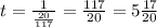 t=\frac{1}{\frac{20}{117}}=\frac{117}{20}=5\frac{17}{20}