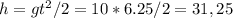 h=gt^2/2=10*6.25/ 2=31,25\\