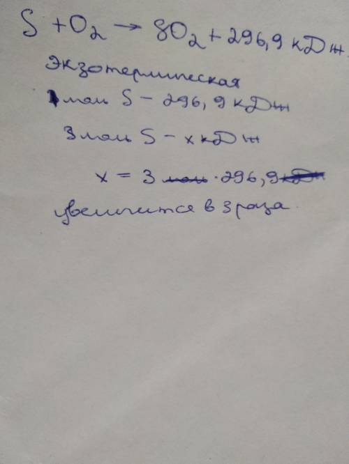 Тепловой эффект реакции горения 1 моль ромбической серы в избытке кислорода равен 296,9 кдж. запишит