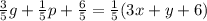 \frac{3}{5} g + \frac{1}{5} p + \frac{6}{5} = \frac{1}{5} (3x + y + 6)