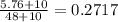 \frac{5.76 + 10}{48 + 10} = 0.2717