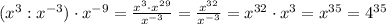 (x^3:x^{-3})\cdot x^{-9}=\frac{x^3\cdot x^{29}}{x^{-3}}=\frac{x^{32}}{x^{-3}}=x^{32}\cdot x^3=x^{35}=4^{35}