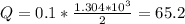 Q = 0.1 * \frac{1.304*10^3}{2} = 65.2