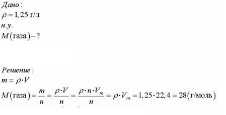 При н.у. плотность газа равна 1.25г/дм3. это подробно распишите