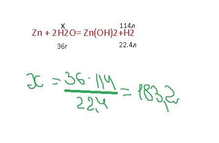 Определить массу воды при взаимодействии с цинком, если в результате реакции образовалось 114 литра