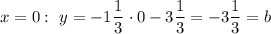 x = 0: \ y = -1\dfrac{1}{3} \ \cdotp 0 - 3\dfrac{1}{3} = - 3\dfrac{1}{3} = b