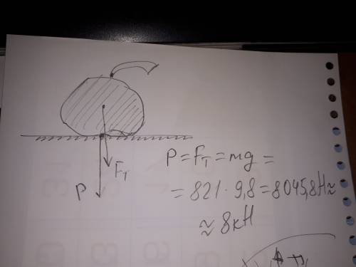 На пооу лежит тыква массой 821 кг.найдите силу тяжести и вес тыквы. изобразите силу тяжести и вес ты