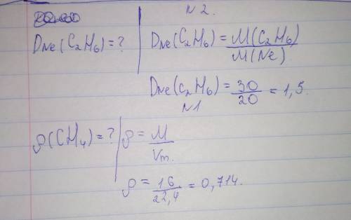 Обчисліть: а) густину газу метану сh4 б) відносну густину газу c2h6 за неоном желательно с дано и