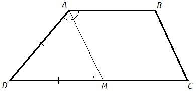 Вчетырехугольнике abcd ab параллельно cd и ab меньше сd. луч ам пересекает сторону сd в точке м. тре