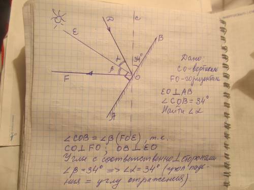 Солнечные лучи на плоское зеркало и отражаются от него горизонтально по направлению к солнцу. чему р