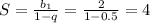 S=\frac{b_1}{1-q}=\frac{2}{1-0.5} =4