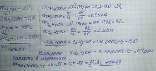 Решить : рассчитайте массу сложного эфира , образующегося при взаимодействии 120г 20-процентной уксу