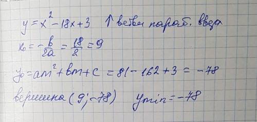 Найдите наименьшее значение функции y=x^2-18x+3