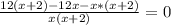 \frac{{12(x+2)-12x-x*(x+2)}}{x(x+2)}=0
