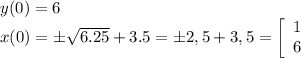 y(0)=6\\x(0)=б\sqrt{6.25} +3.5=б2,5+3,5=\left[\begin{array}{ccc}1\\6\\\end{array}