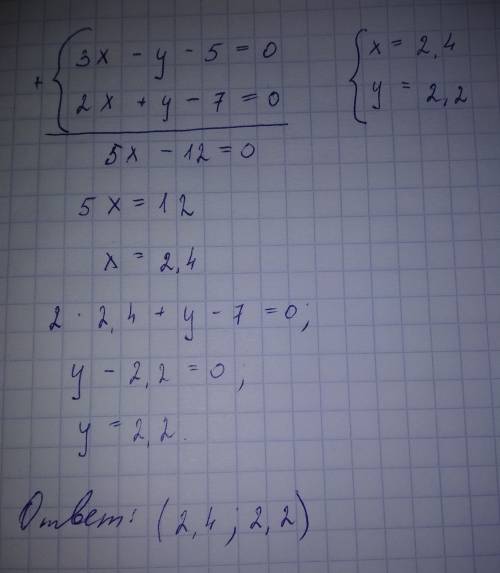3x-y-5=02x+y-7=0 методом сложения.​