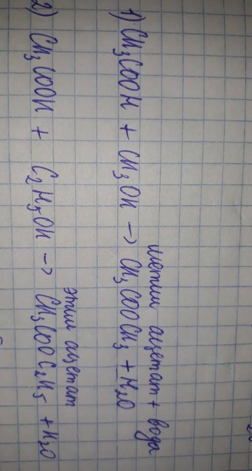 Напишите уравнение реакции уксусной кислоты с : 1)метиловым спиртом 2)этиловым спиртом 3)пропиловым