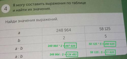 Ямогу составить выражения по таблицеи найти их значения.найди значения выражений,248 96458 125a.ba: