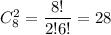 C^2_{8}=\dfrac{8!}{2!6!}=28