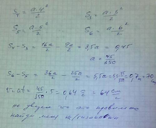 Двигаясь без начальной скорости, за четвертую секунду тело совершил перемещение длиной 45 см. найдит