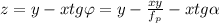 z = y - x tg \varphi = y - \frac{xy}{ f_p } - x tg \alpha