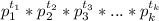 p_{1}^{t_{1}}*p_{2}^{t_{2}}*p_{3}^{t_{3}}*...*p_{k}^{t_{k}