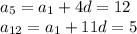 a_5=a_1+4d=12\\a_{12}=a_1+11d=5