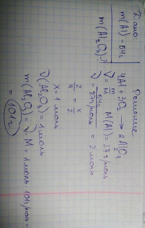 2. при горении алюминия массой 54 г образовался его оксид определите его массу. задала много check​