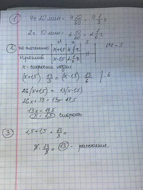 Лодка может пройти расстояние между дву-мя поселками, стоящими на берегу реки, за4 ч 20 мин против т