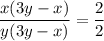 \dfrac{x(3y - x)}{y(3y - x)} = \dfrac{2}{2}