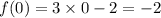 f(0) = 3 \times 0 - 2 = - 2