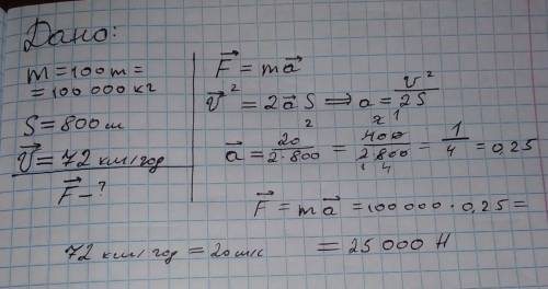 потяг масою 100 т, вирушаючи від станції, рухався рівноприскорено. подолавши 800 м, він набув швидко