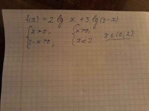 Найти область определения функции f(x)= 2 lg x + 3 lg (2 - x)