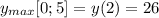 y_{max}[0;5]=y(2)=26