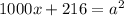 1000x+216=a^2