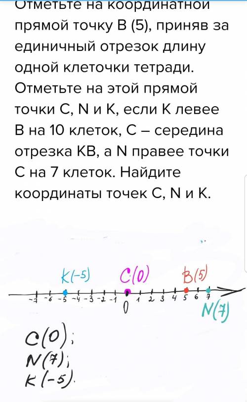 Отметьте на координатной прямой точку в (5), приняв за единичный отрезок длину одной клеточки тетрад