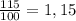 \frac{115}{100} =1,15