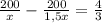 \frac{200}{x}-\frac{200}{1,5x}=\frac{4}{3}