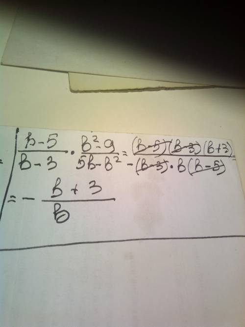 Выполните умножение рациональных дробей b-5/b-3 * b^2-9/5b-b^2​
