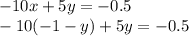 - 10x + 5y = - 0.5 \\ - 10( - 1 - y) + 5y = - 0.5