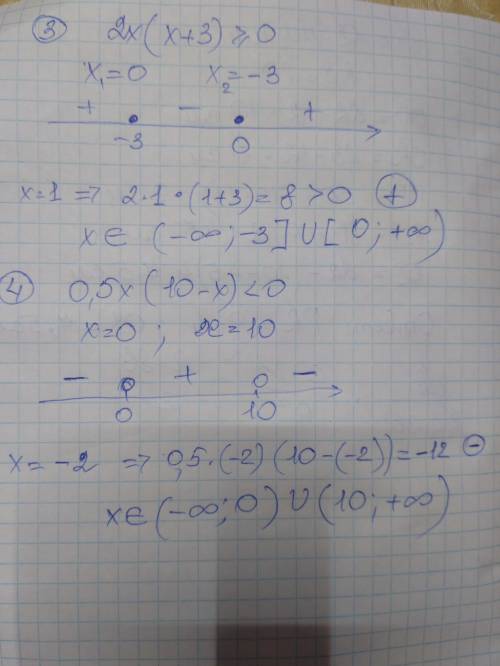 Решить неравенство 1) (2-х)(х-4)> 0 2) (х+8)(1-х) меньше или равно 0 3) 2х(х+3) больше или равно