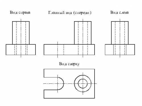 нужно сделать 4 чертежа фронтальный вид, вид справа вид сверху и вид слева! с размерами линий. ​