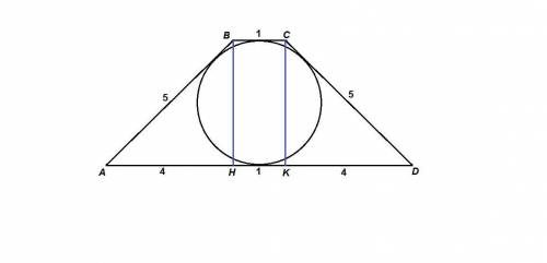 Дана описанная равнобедренная трапеция с основаниями 1 см и 9 см. найдите площадь трапеции.​