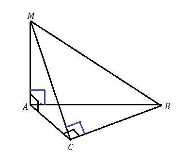 35 ! 1. у прямокутному трикутнику авс видризок ав е гипотенузою ма - перпендикуляр до площини трикут