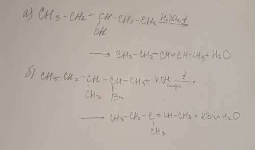 Напишите и назовите продукты реакции а) дегидратации спирта ch3-ch2-ch(oh)ch2-ch3; б) дегидрогалоген