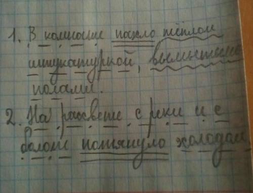 Синтаксический разбор предложения: 1. в комнате пахло теплой штукатуркой,вымытыми полами. 2.на расс