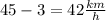 45 - 3 = 42 \frac{km}{h}