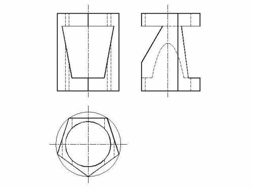 [чертёж по инженерной графике] условие: достроить вид сверху и построить вид слева по двум заданным