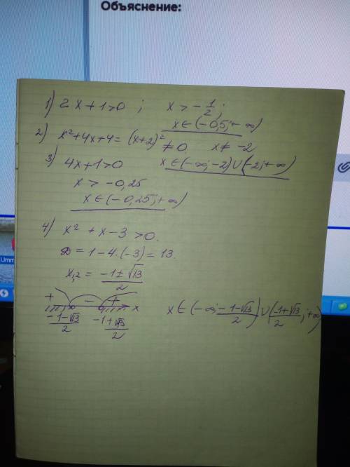 Написать одз 1)1/3㏒₃(2x+1)=1 2)㏒1/2(x²+4x+4)=-4 3)㏒₅(4x+1)> -1 4)㏒1/3(x²+x-3)< -2